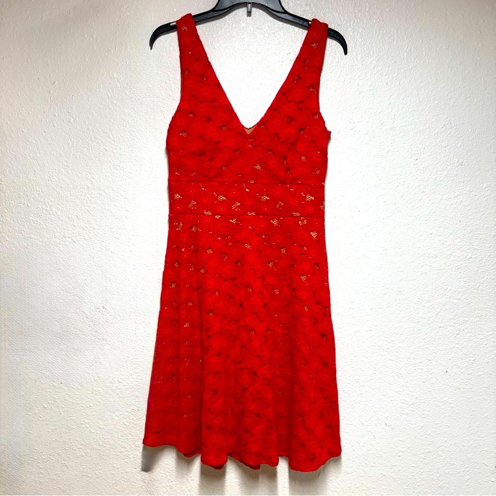 Red Sleeveless V-Neck Dress